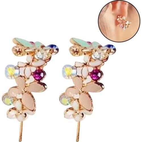 Women Butterfly Shape Rhinestone Inlaid Semicycle Stud Earrings Piercing Jewelry