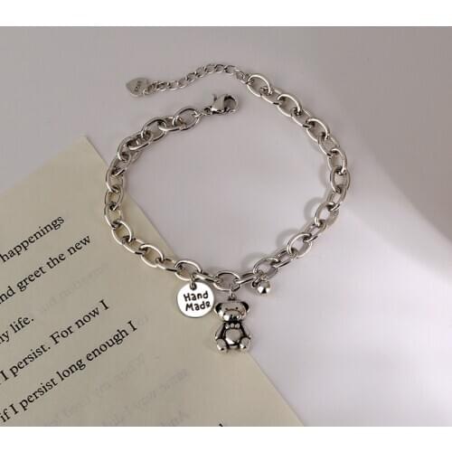 Vintage 925 Sterling Silver Round Bead Animals Bear Charm Bracelet &Bangle For Women Wedding Jewelry Birthday Party SL031