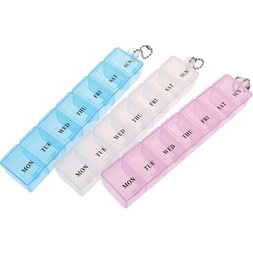 1PCS 3 Colors 7 Days Weekly Tablet Pill Medicine Box Holder Storage Organizer Container Case Pill Box Splitters With Chain Hot