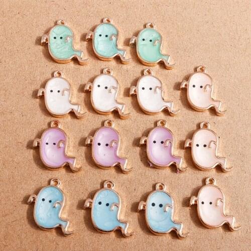 10pcs 15*21mm 5 Colors Cartoon Enamel Halloween Ghost Charms for Making Earrings Pendant Necklaces Keychain DIY Jewelry Findings