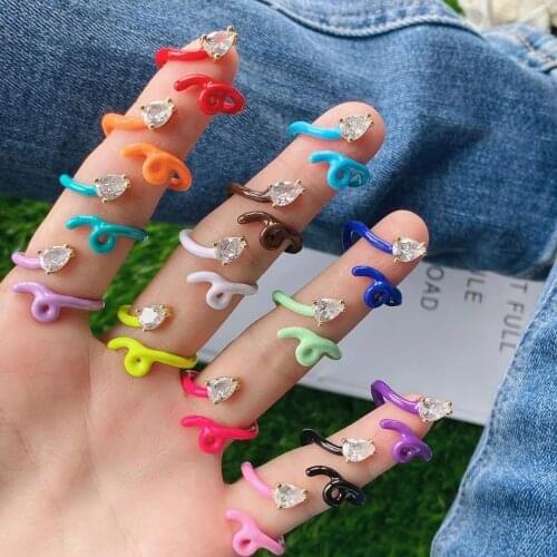 10Pcs Enamel Charm Multi Colors Fashion Single CZ Adjustable Wrap Enamel Band Wire Women Rings For Jewelry