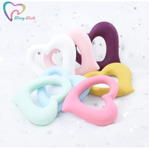 Teeny Teeth 10PCS 60*65 MM Heart Shape Silicone Teething Pendant Baby Teether BPA Free Silicone Heart Toy For Necklace Pacifier