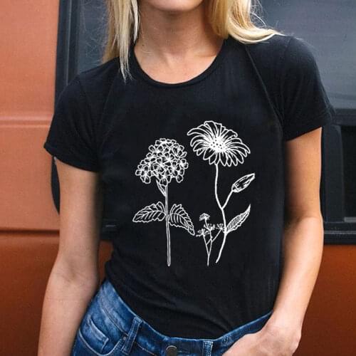 100 Cotton Wildflower Graphic Womens Shirts Kpop Fashion Wild Flowers T Shirt Women Clothing Unisex Botanical Short Sleeve Tees