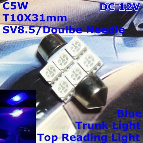 12V LED Blue Color Car Double Needle Bulb Lamp(2*3*5050 SMD Lamp)C5W 31mm for Top Reading Trunk Licence Board Light