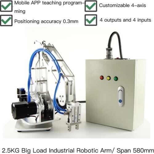 2.5kg Big Load 3 Axis Industrial Robotic Arm Manipulator Robot Arm Span 580mm Mobile Phone App Control 3 DOF