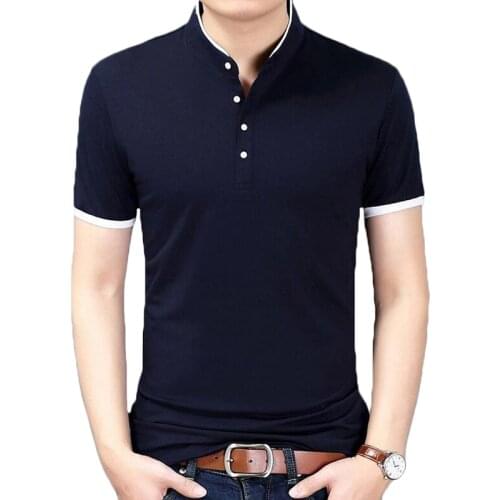 2018 Summer Tshirt Men Fashion Solid Color Slim Fit Short Sleeve T Shirts Mens Mandarin Collar Casual T-Shirt Brand Clothing