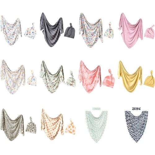 2021 New 2 Pcs Baby Blanket + Hat Set Swaddle Wrap Newborn Infants Muslin Floral Towel