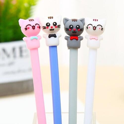 24pcs Cute Fun Cat Gel Pens Kawaii Ballpoint Rollerball Funny Office Accessory Item Material School Stationery Stuff Thing 2021