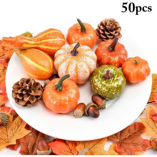 50 pcs Artificial Pumpkin Set Decorative Assorted Fake Pumpkin Set DIY Craft Home Party Wedding Decoration Props