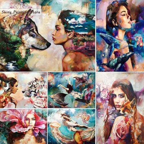 Diamond Embroidery Portrait DIY Diamond Painting Abstract Art Woman & Animal Full Square Round Drill Home Decor Rhinestone Mosai