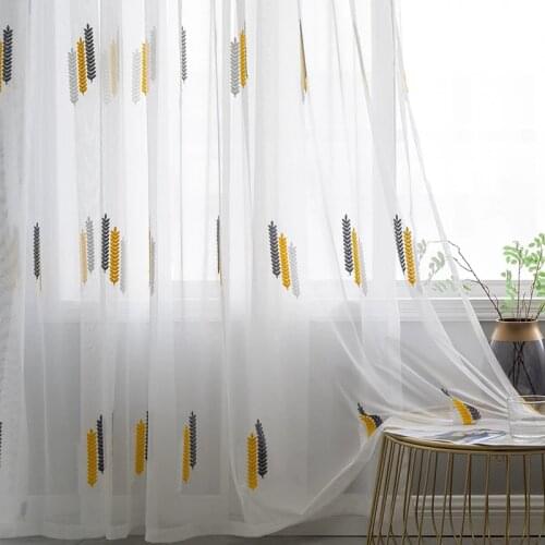 White Wheat Ear Embroidery Window Screening Sheer Curtains for Living Room Bedroom Modern Tulle Curtains Drapes Custom Made