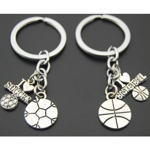 FREE SHIPPING BY DHL 300pcs/lot New Football Basketball Keychains I Love Soccer Keyrings for Sports Gifts