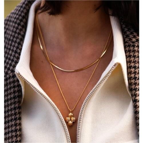 ZN Fashion Charm Square Snake Chain Choker Necklace For Women Stainless Steel Gold Plated Chokers Link for Girls No Fade