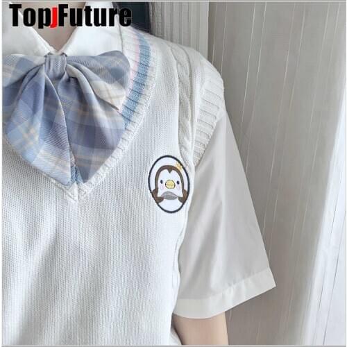*Baby penguin * new Japanese JK uniform knitted vest sweater school Uniform Cardigans JK UNIFORM white blue embroidery sweater