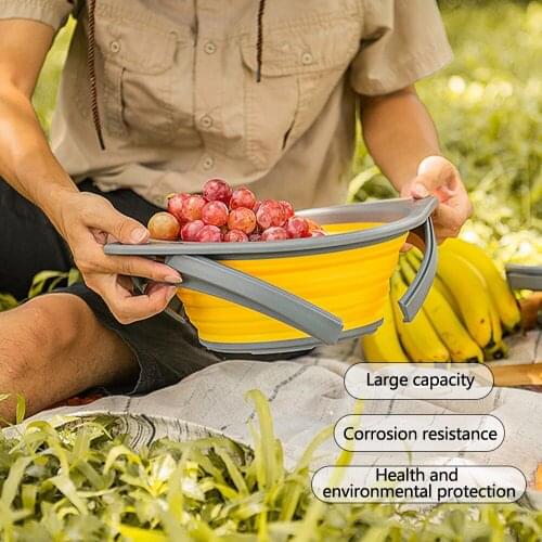 Drained Vegetable Basket Large Volume Vegetables 4 Colors Container Convenient Foldable Basket Multifunctional PP Kitchen