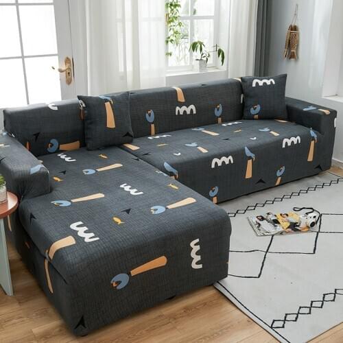 Printed Elastic Stretch Sofa Cover Living Room Kitchen Fully Wrapped Corner Sofa Cover Detachable Non-Slip L-Shaped Sofa Cover