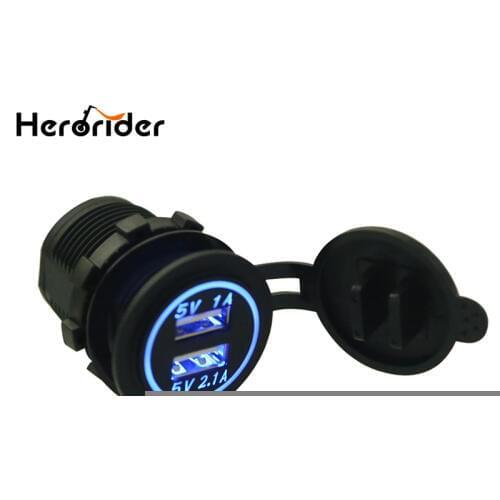 Herorider Waterproof Car Charger 12V 24V Universal Dual USB Car Charge Socket LED Digital Display Charging Socket For Iphone X