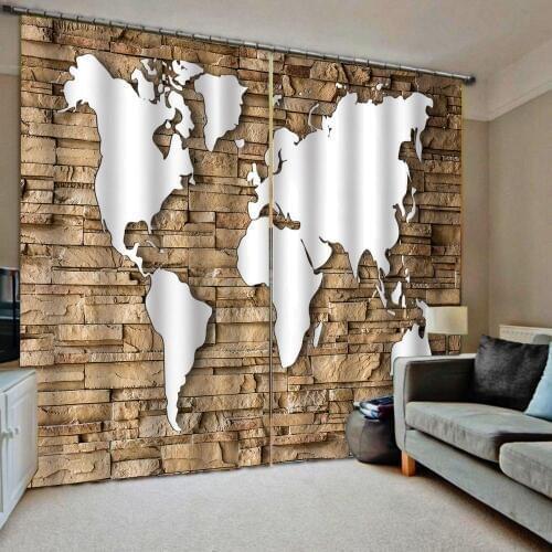 Map curtains Photo 3D Curtains for Living Room Window curtains brown brick curtains