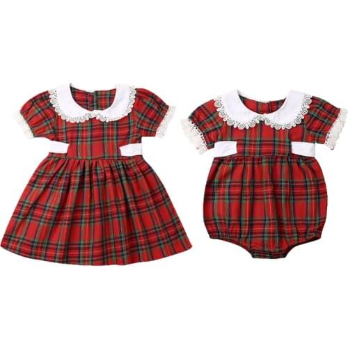 0-6Y Sister Clothes Set Christmas Newborn Baby Girls Top Romper Dress Red Plaid Print Xmas Outfits Clothes