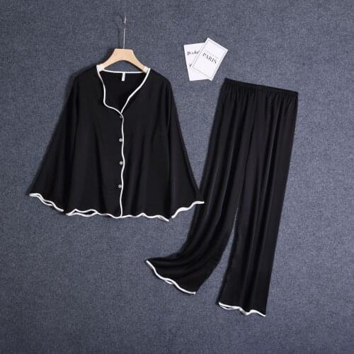 Pajamas Set Casual 2PCS Shirt&Pants Faux Silk Sleepwear For Women Solid Nightwear Pijamas Soft Lingerie Lounge Wear Homewear