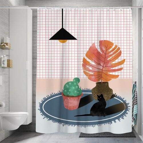 Creative small fresh cartoon kitten little girl simple art shower curtain windproof bathroom decoration home furnishing