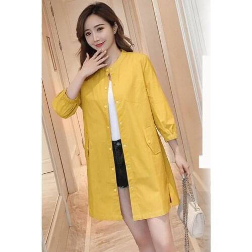 Womens Jacket 2019 Spring Autumn New Long Seven-Point Sleeve Casual Windbreaker Jacket Coat Loose Thin Solid Color Jackets