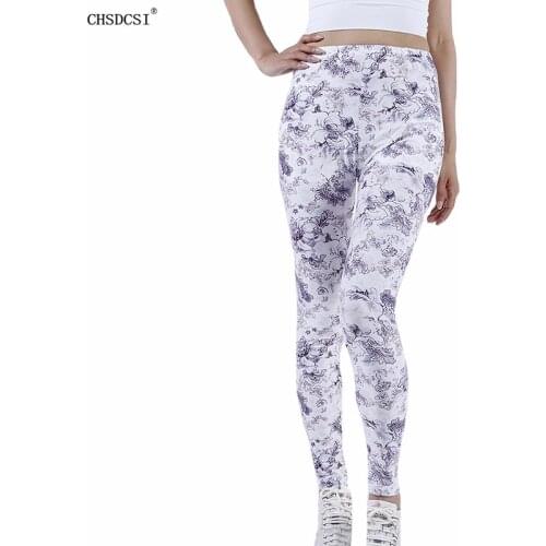 CHSDCSI New Workout Leggings Women Sexy High Waist Female Clothing Flower Printed Leggins Push Up Fitness Pants Femme Summer
