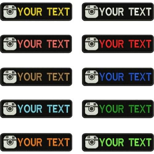 Camera Logo 10X2.5cm Embroidery Custom Name Text Patch Stripes badge Iron On Or Velcro Backing Patches For Clothes Backpack Hat