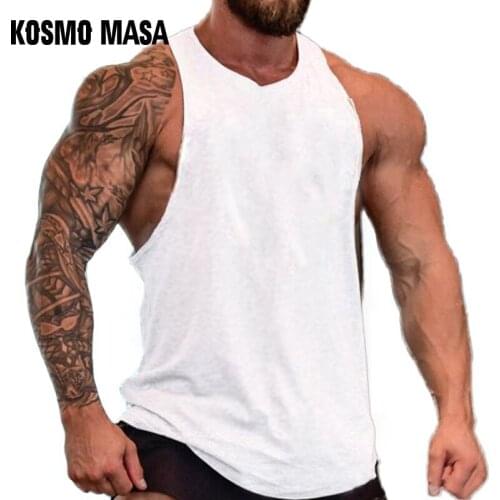 KOSMO MASA Cotton Tank Top Men Gym Fitness Solid Summer Muscle Workout Tank Top Stringer Tank Top Bodybuilding For Men MC0380