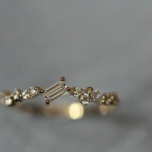 Cute Female White Crystal Stone Ring Rose Gold Silver Color Engagement Ring Minimalsit Square Thin Wedding Rings For Women