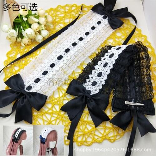 Fashion lolita width lace with cotton bow women Gothic hairbands girls headbands ladys hair accessories