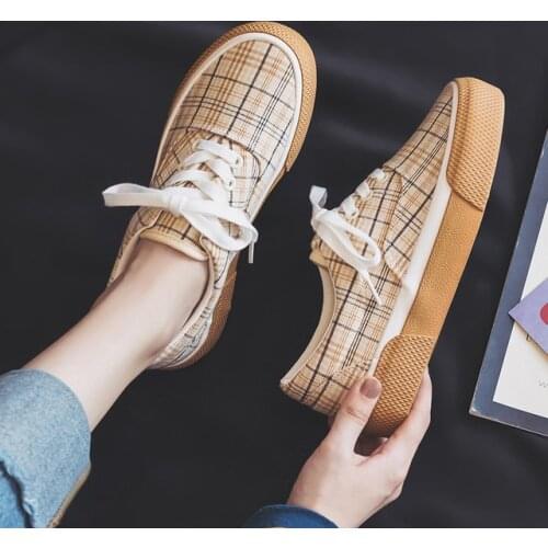 Fashion Women Plaid Canvas Shoes Ladies Casual Comfortable Flats Sneakers Shoes Female Vulcanized Shoes