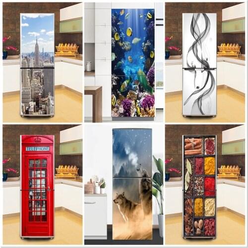 Creative Door Sticker For Fridge Self-adhesive Single Double Refrigerator Door Poster Waterproof Vinyl Kitchen Home Decor Renew