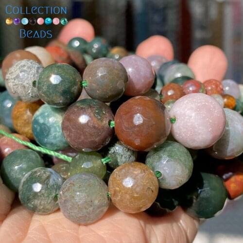 Natural Faceted Indian Agates Stone Loose Round Beads For Jewelry Making 4-12 MM DIY Bracelets Accessories Wholesale