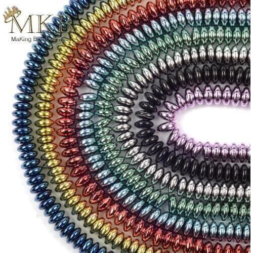 Nano Vacuum Plating Mix Color Hematite Natural Stone Flat Rondelle Spacer Loose Beads For Jewelry 6*3mm Making Diy Bracelet 15"