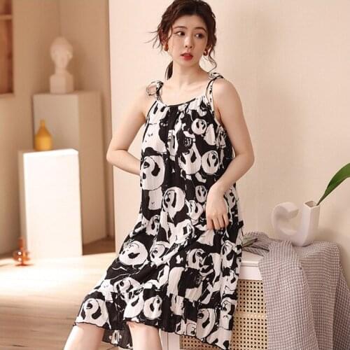 Sleepwear Womens Sleeveless Suspender Nightdress Womens Mid-Length Summer Thin Section Loose Plus Size Pajamas Home Service