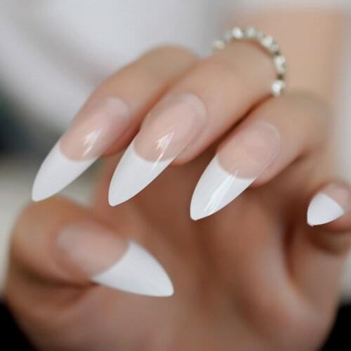Nude French Stiletto Long Nails Flesh Full Cover Artificial Natural Tips Artificial Fake Nails Lady Daily Wear Nail Fake 24pcs