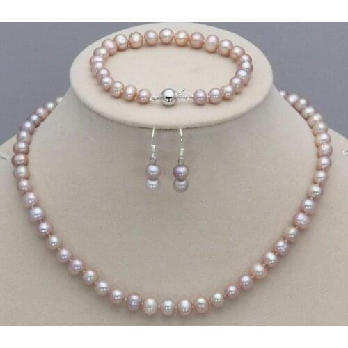 8-9mm Multicolor Natural Freshwater Pearl Necklace Bracelet Earrings Jewelry Set