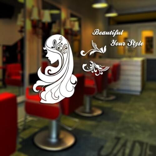 Hair Salon Wall Decal Beauty Salon Scissor Sticker Barber Shop Vinyl Wall Decals Decor Mural Hairdresser Glass Window Sticker