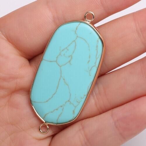 Natural Stone Pendants Connector Rectangle Semi-precious Stone Edging Necklace Pendant for DIY Jewelry Making Size 23x50 mm