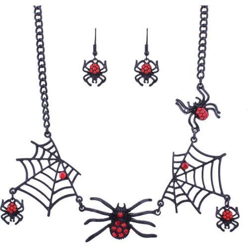 Popular Halloween Series Suit Spider Web Short Necklace Spider Earrings Set Jewellery Africa Party Christmas Jewelry Set N6042