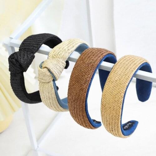 Fashion Solid Cross Knotted Raffia Straw Headband Turban Handmade Women Girls Hair Hoop Bezel Hairbands Hair Accessories