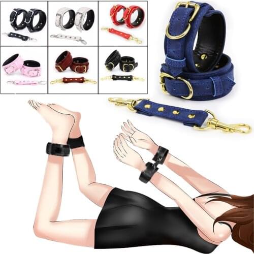 Adjustable Leather Sex Handcuffs&Ankle Cuff Bondage Set BDSM Wrist Restraints Slave Shackles Couple Flirting Sex Toy Accessories