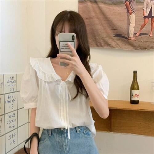 Shirt Temperament Doll Collar White Short-sleeved Shirt Female Design Sense Niche Summer New Loose All-match Blouse
