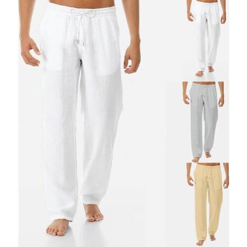 Mens Yoga Pants Drawstring Mid Rise Solid Color Wide Leg Trousers Slacks for Sports Elastic Fitness Training Joggers Casual Pant