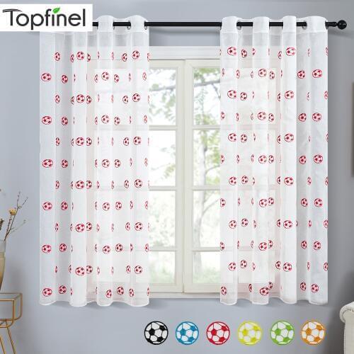 Topfinel Football Pattern Short Sheer Curtains For Living Room Bedroom Boys Room Embroidered Window Treatment Voile Tulles