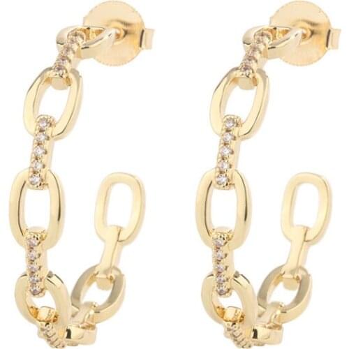 Travel Jewelry Pave Zircon Link Hoop 3.9cm Women Cuff Gold Earrings