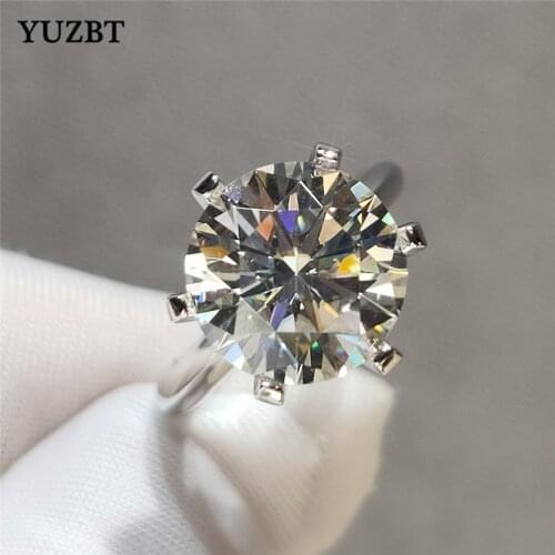 YUZBT 18K White Gold 5 Carat 11mm Round Brilliant Cut Sparkling Gemstone Diamond Test Past D Color Moissanite Wedding Ring Gift
