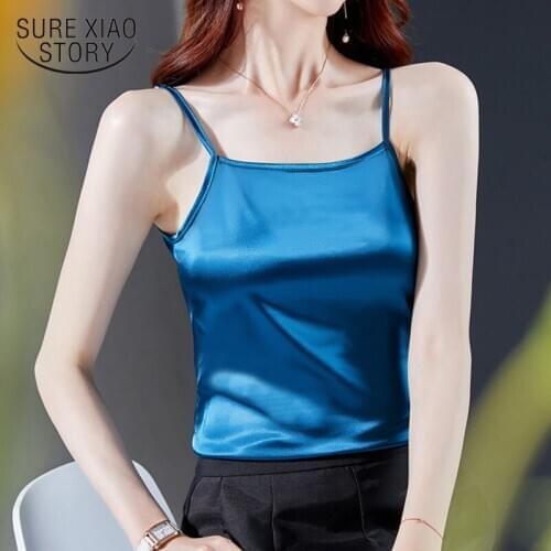 2020 Satin Strap Vest Female Sexy Outer Wear Inner Primer Ladys Blouse Solid Color Summer Tops Women Blusas Mujer De Moda 9560
