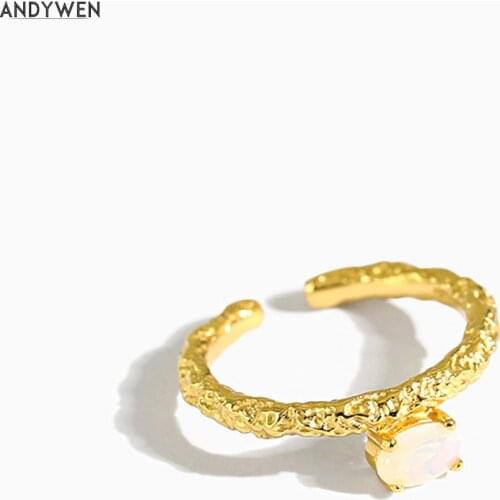 ANDYWEN New 925 Sterling Silver 2020 Rock Punk Opals Open Adjustable Resizable Women Rings Wedding Fashion Fine Jewelry